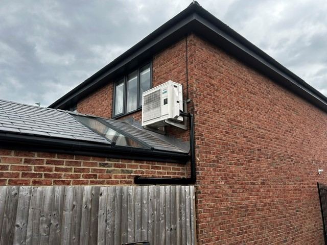 High-level outdoor air conditioning unit installation, Bishop's Cleeve